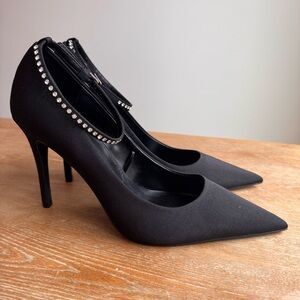 Mango Black Stiletto Pumps with Crystal Straps